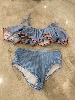 Girls Tommy Bahama 2 Piece Ruffle Multi Color Tropical Swim Suit Size 12